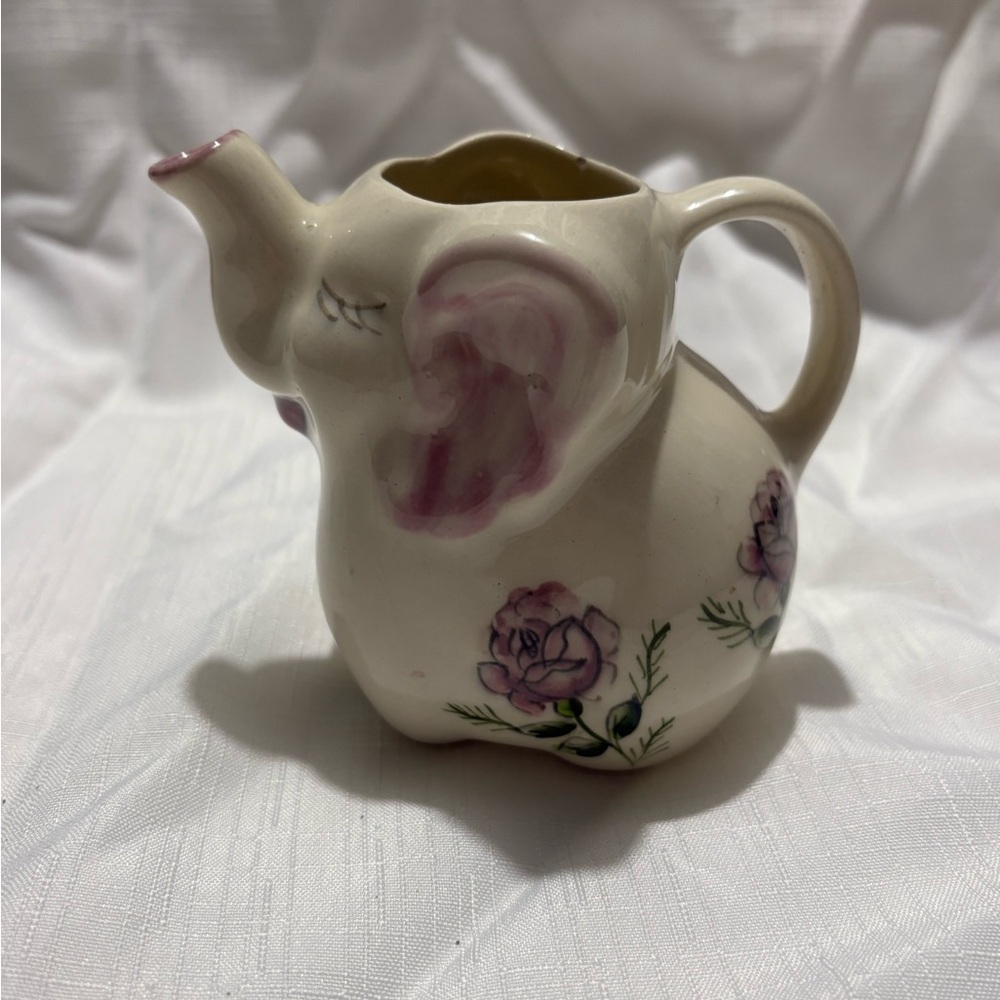 Vintage Floral Elephant Ceramic Pitcher